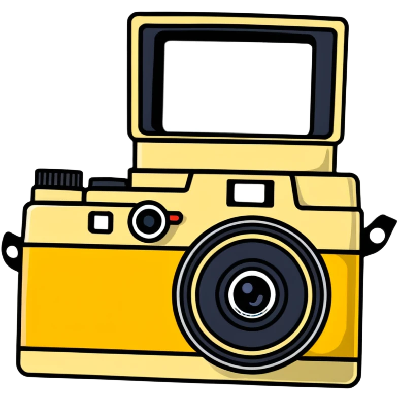 Vintage Kodak camera with yellow casing and lens emoji