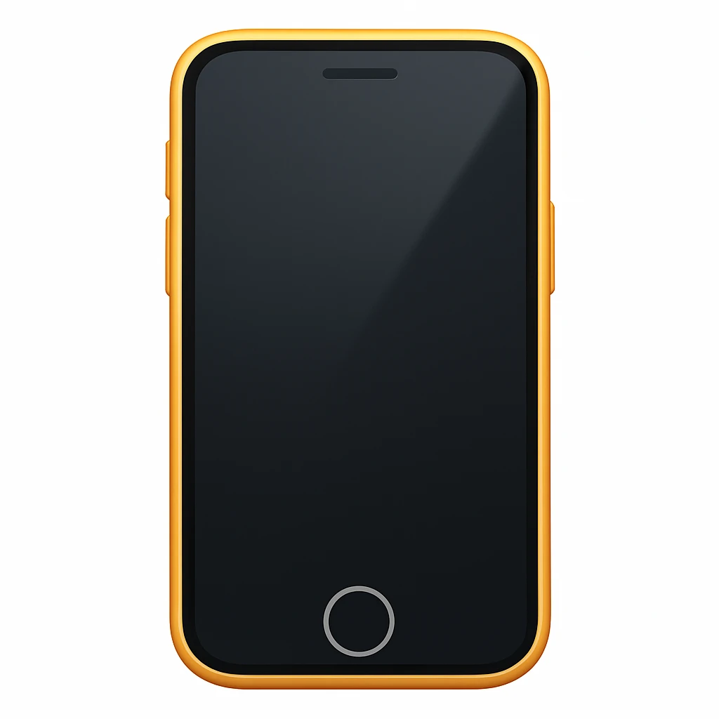 Create a phone emoji exactly like the reference image but without the Wi-Fi symbol and wording. Maintain the same shape, color, and details, with a smooth and shiny appearance in the style of iOS emoji. Add a subtle highlight to the phone. emoji