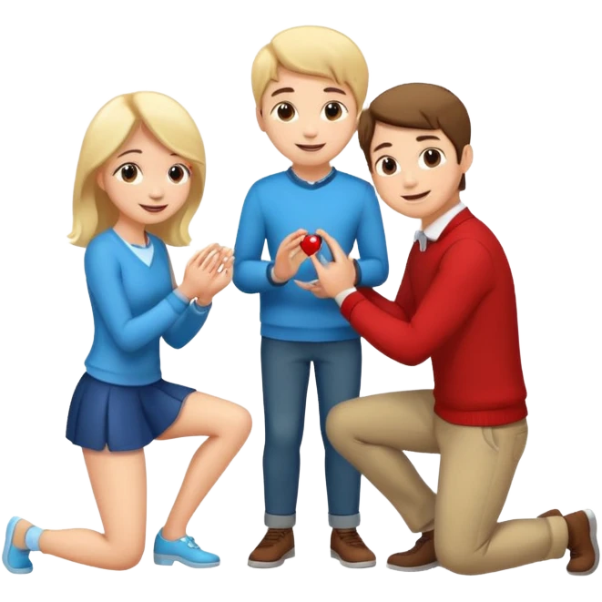 🧎‍♂️‍➡️💍💃 a boy parposing a girl and the boy on his knee and give him ring girl stand after him and shing emoji