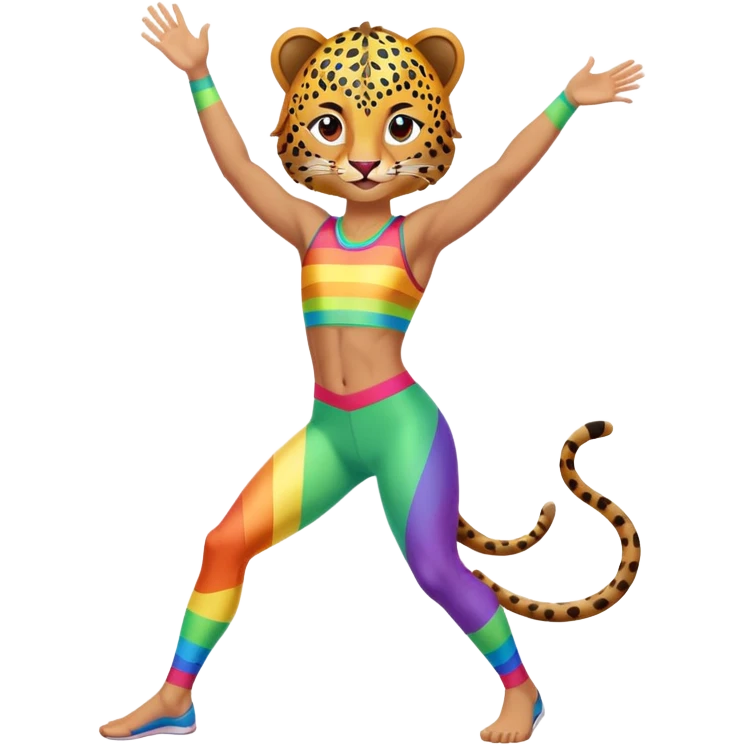 A rock climber in spandex that’s rainbow colored with leopard spots emoji