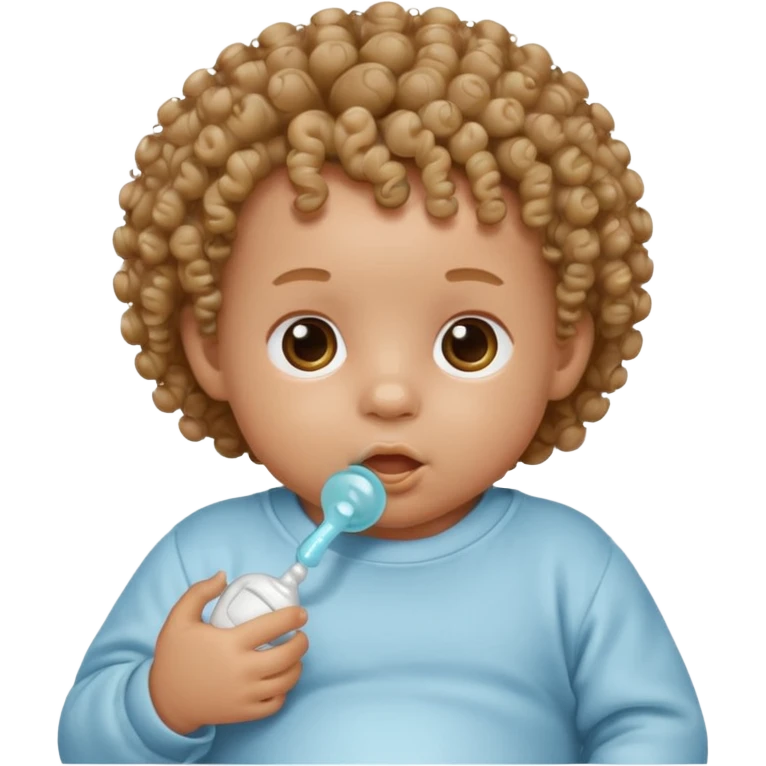 Close-up, newborn baby boy, curly hair, pacifier emoji