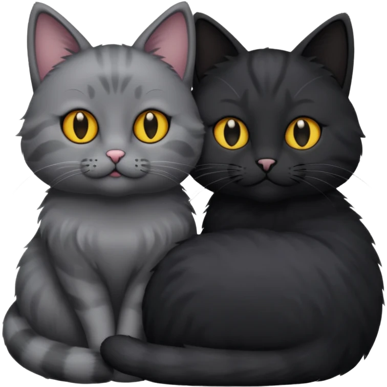 1 grey cat and 1 black cat cuddling emoji