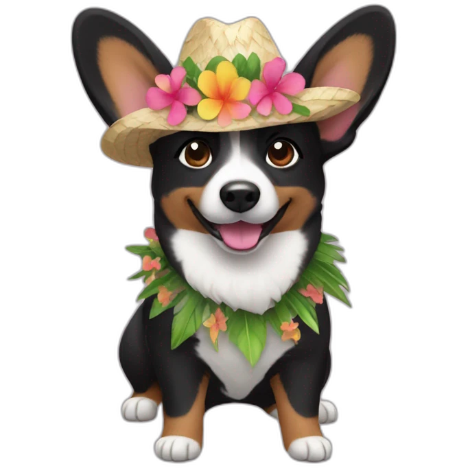 Black corgi dressed hawaian emoji