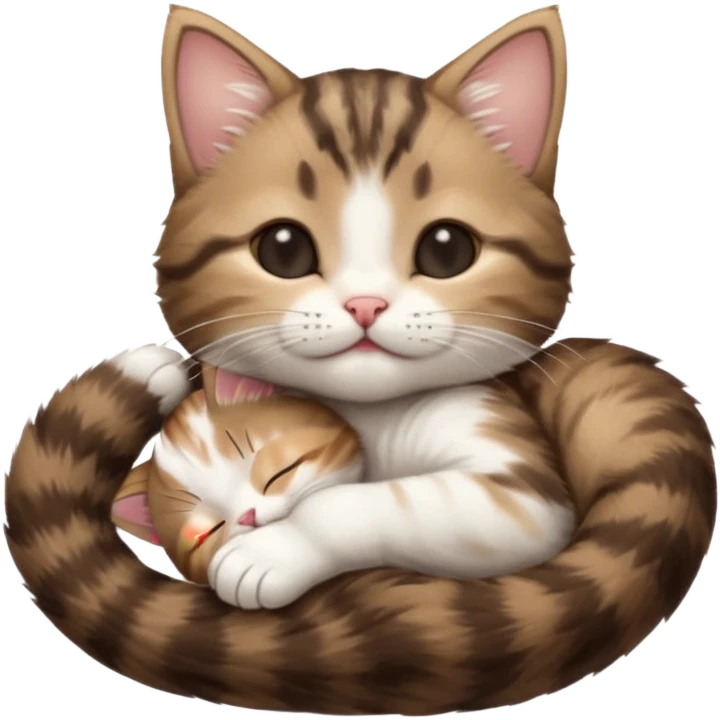 dark brown tabby and white kitten eyes closed whilst in funny positions stretched out and  upside down emoji