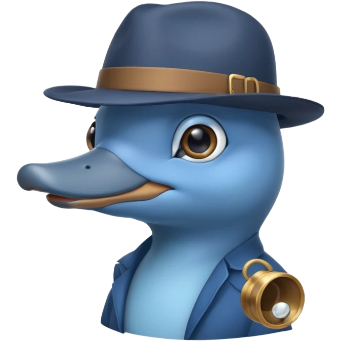cute blue platypus with a detective hat and monocle on his eye, no  hands, looks like a platypus but blue emoji