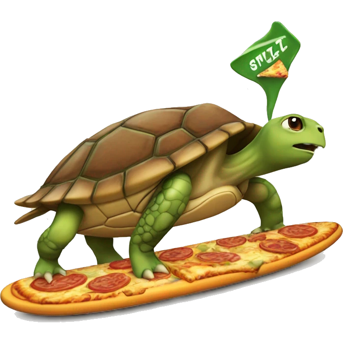 turtle on a surfboard eating pizza emoji