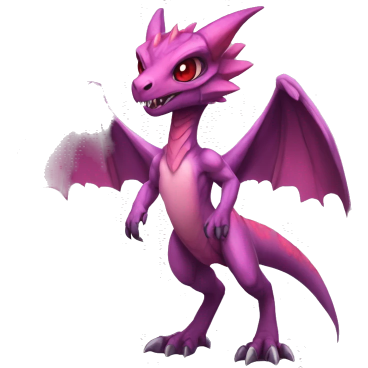 Chibi-Anthro Mauve-maroon-red-colored edgy anthro-genesect-velociraptor-scalie-sona-Fakémon-hybrid with a purple-pink mane on head and back and horns full body emoji