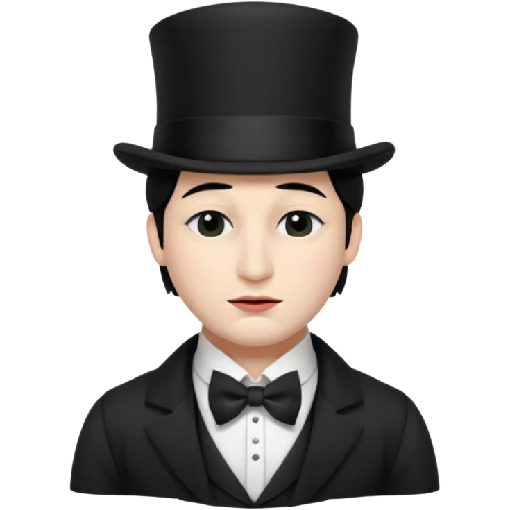 A man with snow white skin, a black half mask with an eye hole, a black top hat, a black vest with a black tie tucked underneath, and a white collared shirt. Closed eyes. emoji