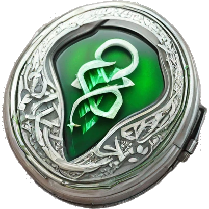 The Slytherin locket is a heavy, ornate piece of jewelry made of silver, with a large green "S" on its front. It is enchanted to contain a fragment of Voldemort's soul, making it a Horcrux, and it possesses the ability to bring out negative emotions in emoji