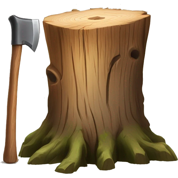 Tree stump with an axe cleaved in the top of the stump  emoji