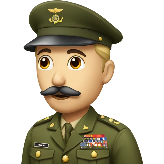 Man in army uniform and mustache shushing  emoji