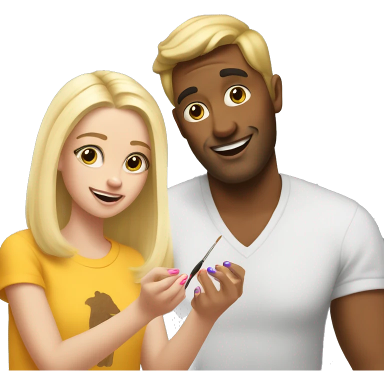 blonde daughter paints blonde dad's nails emoji