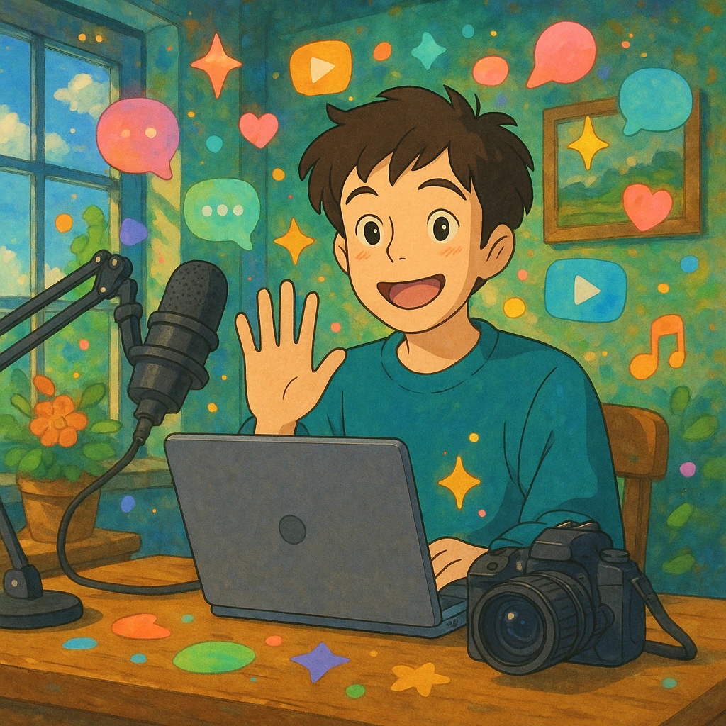 an online content creator, ghibli style emoji