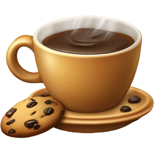Cup of coffee in love with a cookie chips emoji