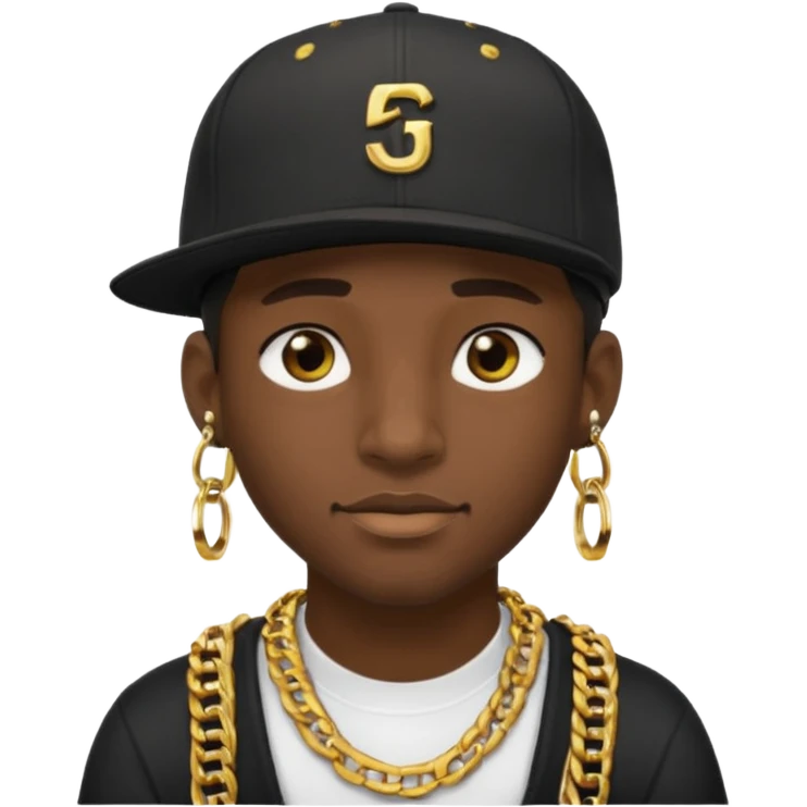 black guy with golden chains eartunnels and a snapback cap emoji