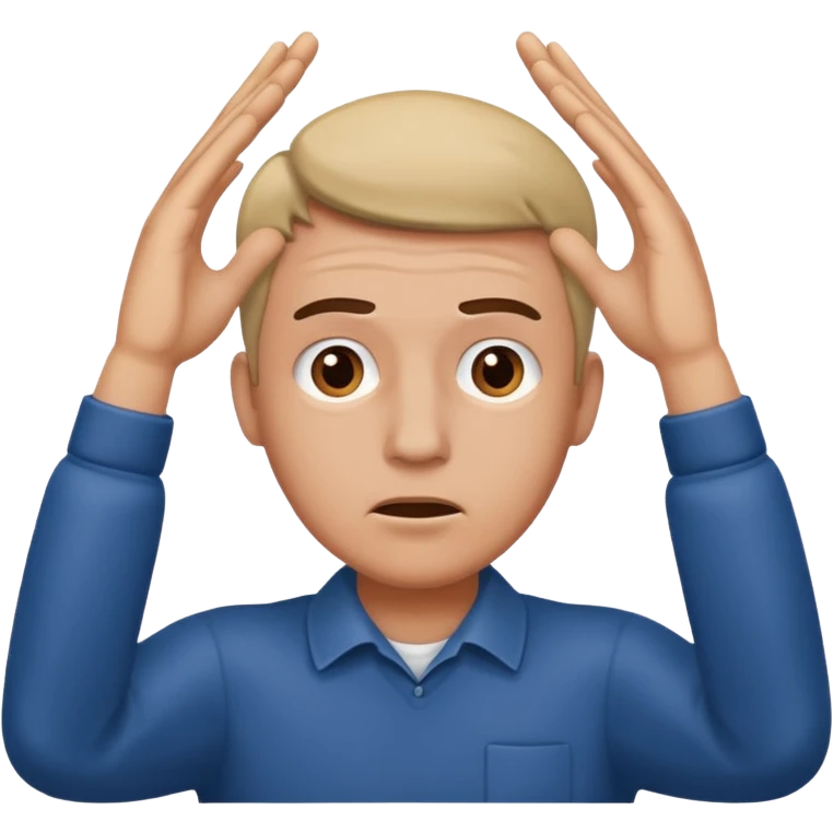 man with both hands up, looking worried emoji