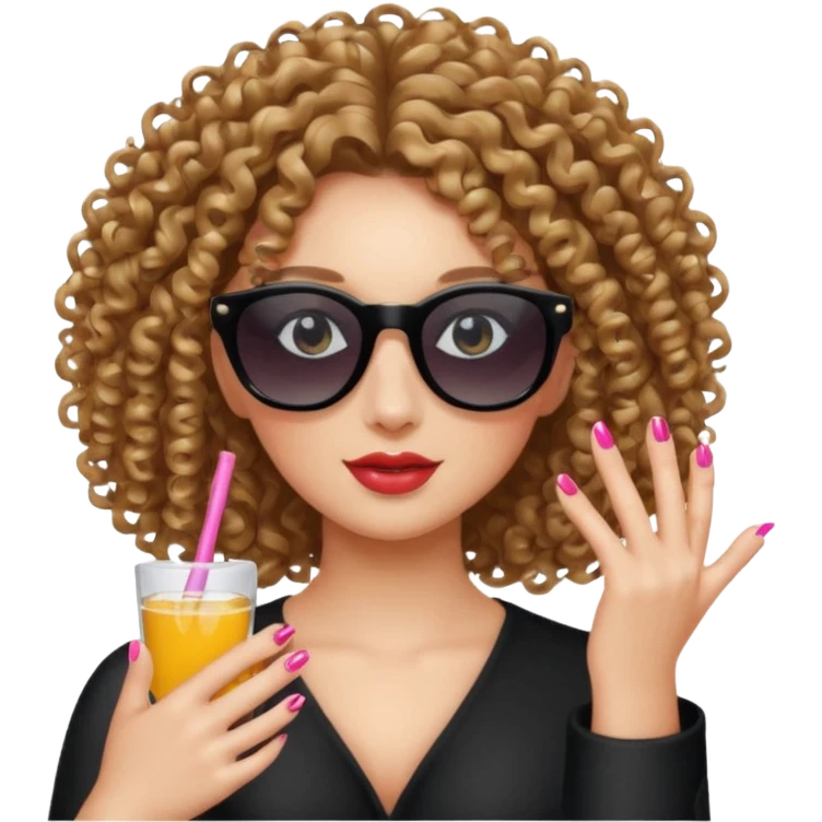 a curly hair girl with sunglasses and acrylic nails  emoji
