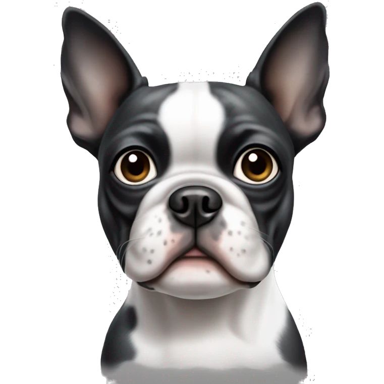Boston terrier dog white with a grey patch over his left eye and ear emoji