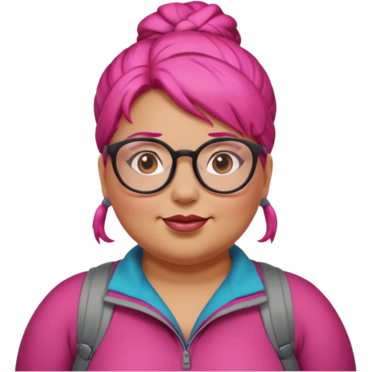 climber fat woman with dark pink bun hair and glassess emoji