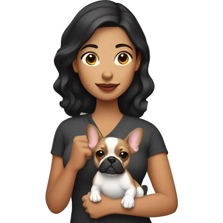 Hispanic Woman holding fawn French bulldog emoji