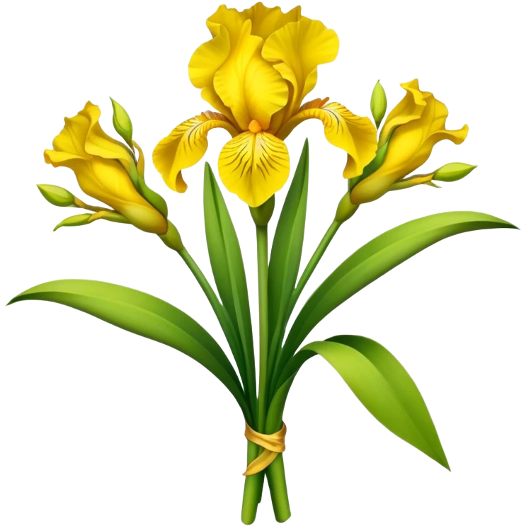 big bouquet Bright Yellow Iris, luxuriant, leaf, bud emoji
