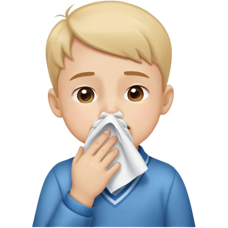 child holding a handkerchief to their nose while sneezing, cute and friendly emoji