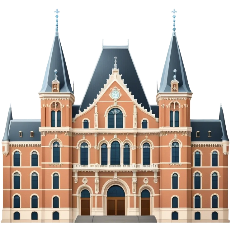 Cinematic Realistic Rijksmuseum Landmark Emoji, depicted with the grand facade of the museum rendered in intricate detail and soft, historical lighting. emoji