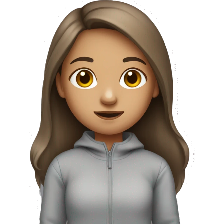 Small girl carrying a phone wearing a grey tracksuit with long brown hair emoji