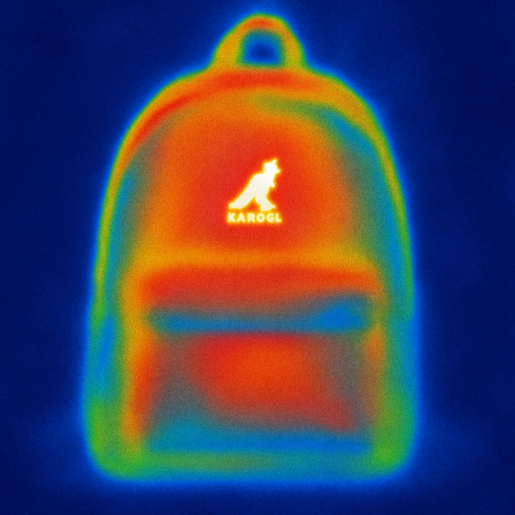 A Kangol backpack with small logo emoji