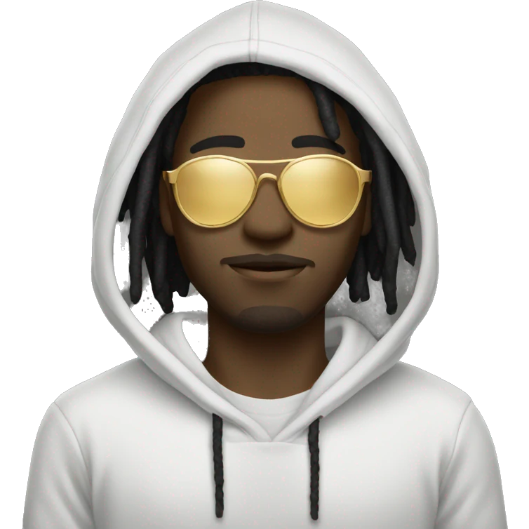 black man with white hoodie wearing gold glasses with freeform dreads emoji