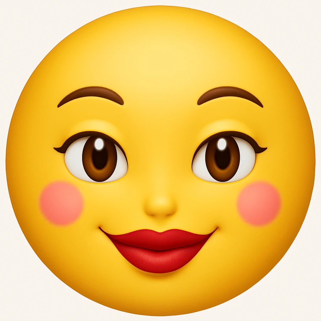 yellow emoji with sexy smile and red lips emoji