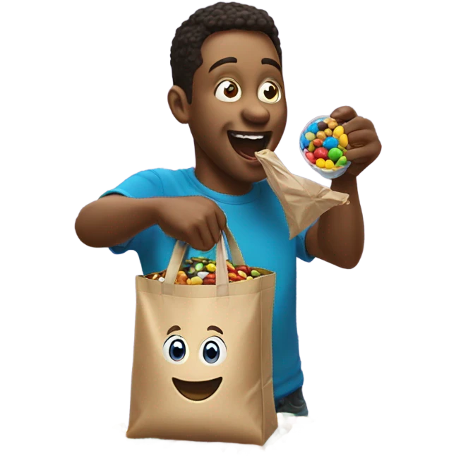 Man downing a bag of eminems  emoji