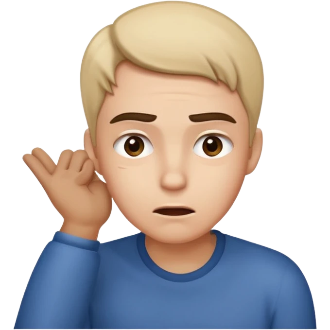 Person leaning forward with one hand behind their ear, eyebrows raised, confused face, as if saying "What? emoji