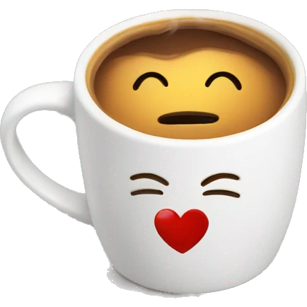 Cute coffee in a white mug with a heart on it emoji