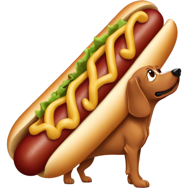 Perro salchicha disfrazado de hotdog emoji