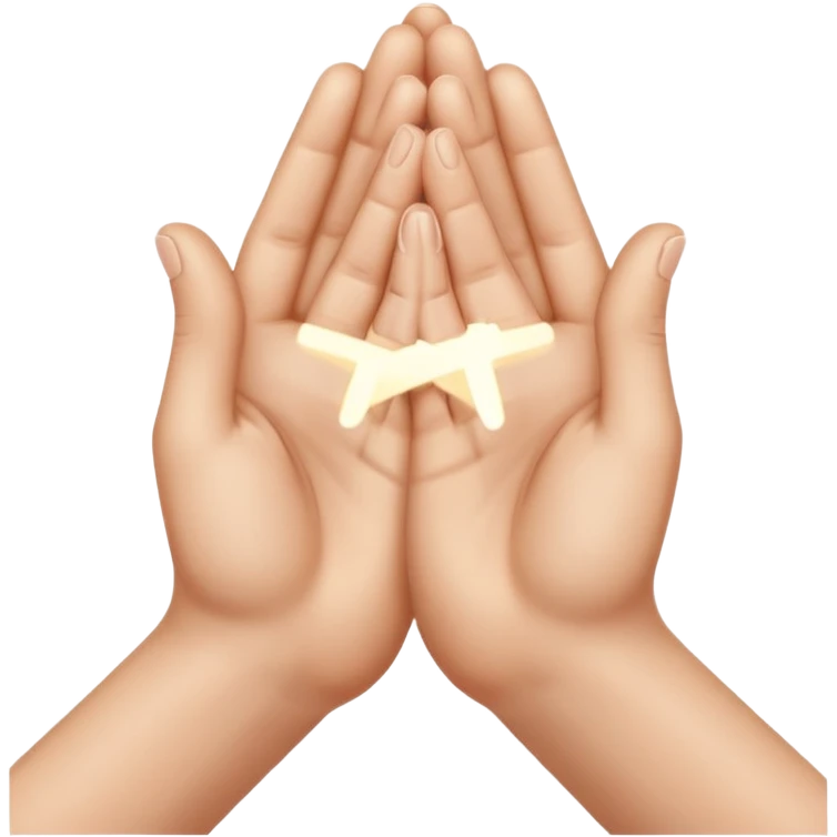 Create an Apple-style emoji of two hands pressed together in a praying gesture. The hands should be simplified, smooth, and cartoon-like, with soft gradients and glossy highlights typical of iOS emojis. Show only the hands, with no arms or background, isolated on a transparent background. emoji