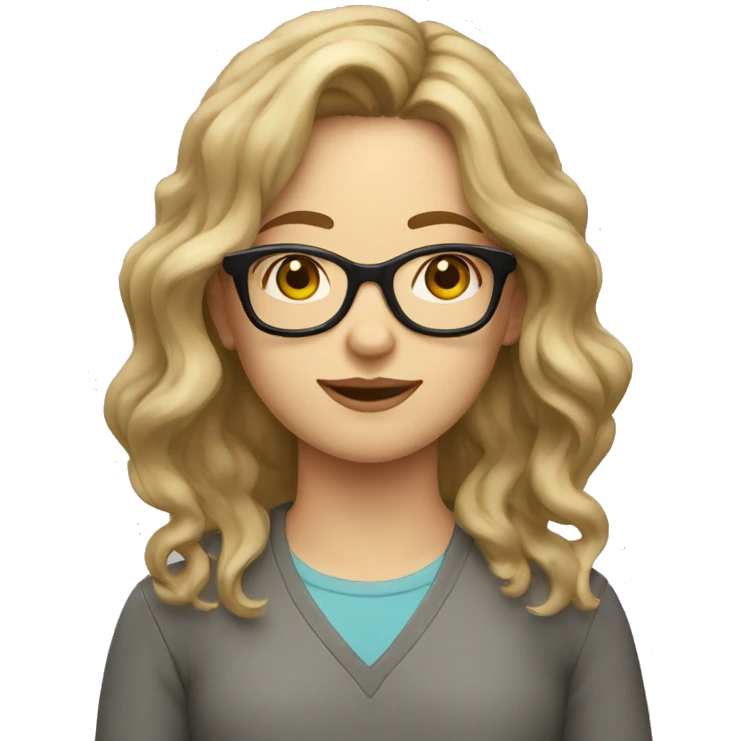 caucasian girl with wavy shoulder length hair and glasses emoji