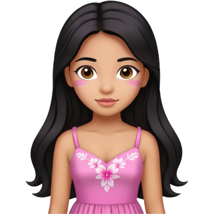Hawaiian girl with black hair with pink highlights in hair with long hair with a sugar pink dress emoji
