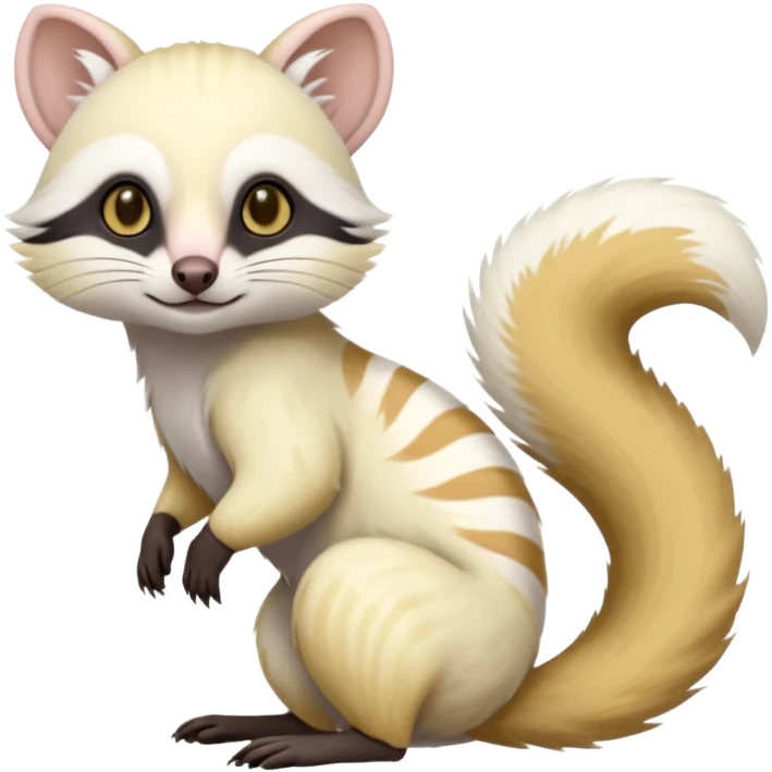 White albino pastel Civet-Numbat-Cacomistl-Tamarin-Tanuki-fusion-hybrid (full body) emoji