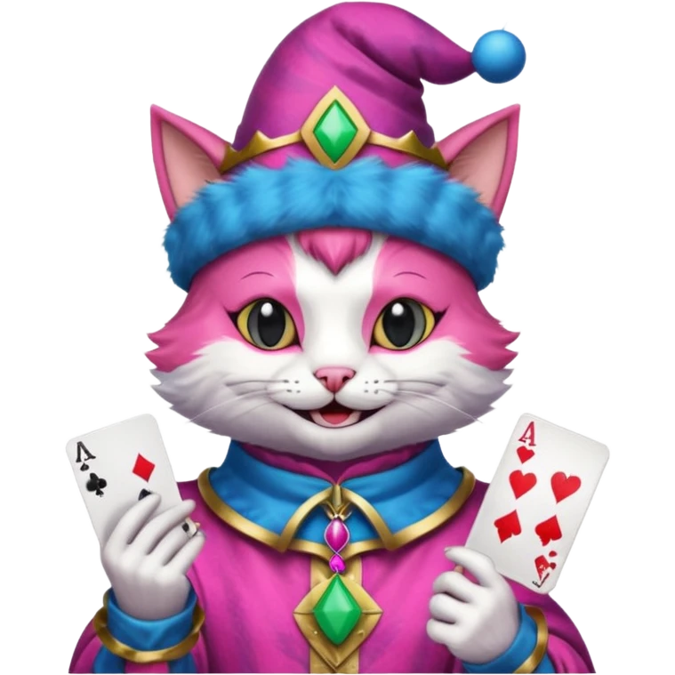 court jester cat medieval, poker card ace, pink and blue emoji