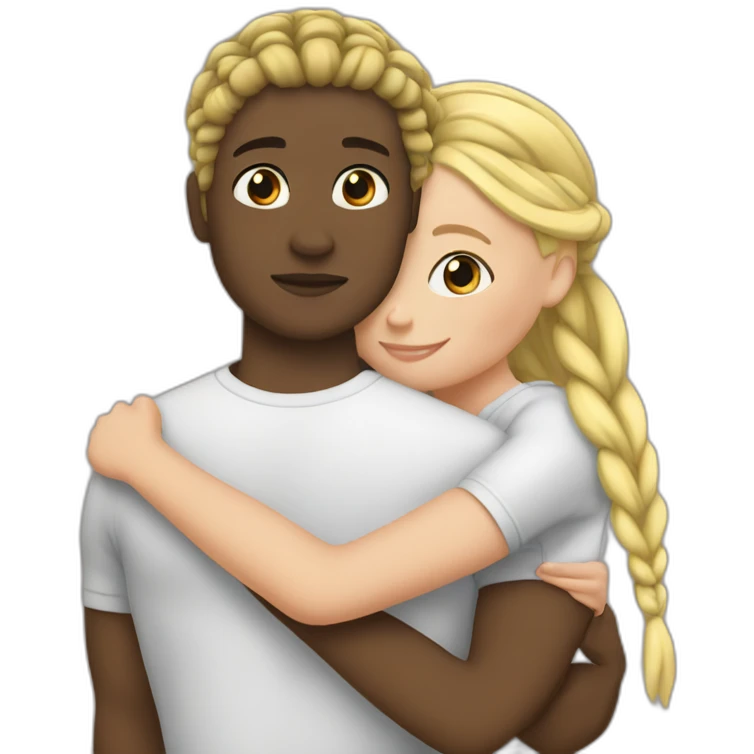 A black person with braids cuddling a Blonde white girl emoji