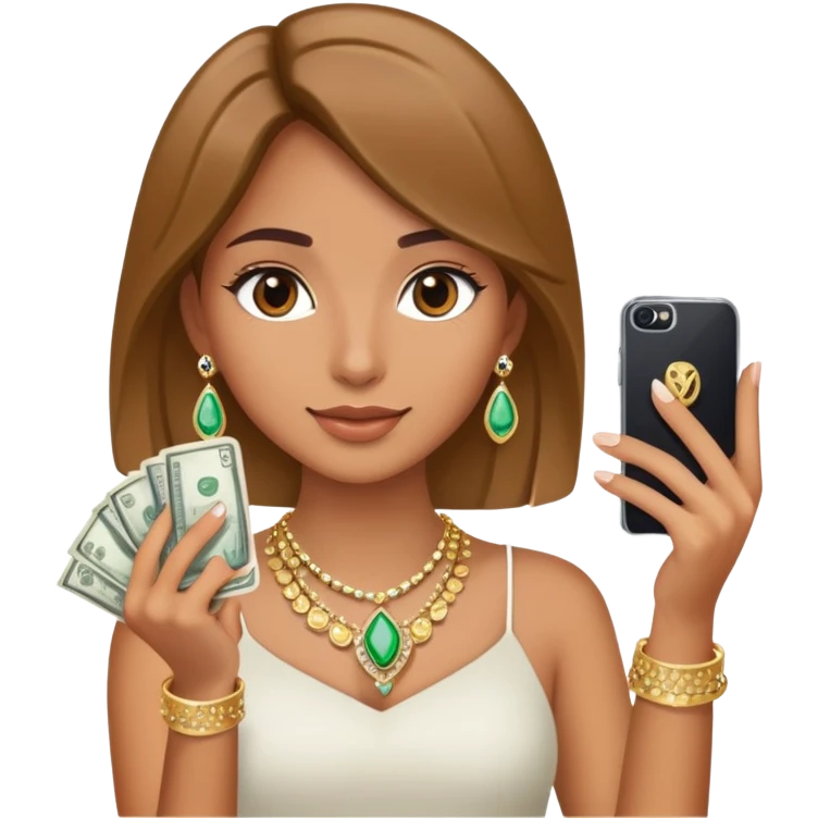  money in one hand and phone selfie jewelry girl  emoji