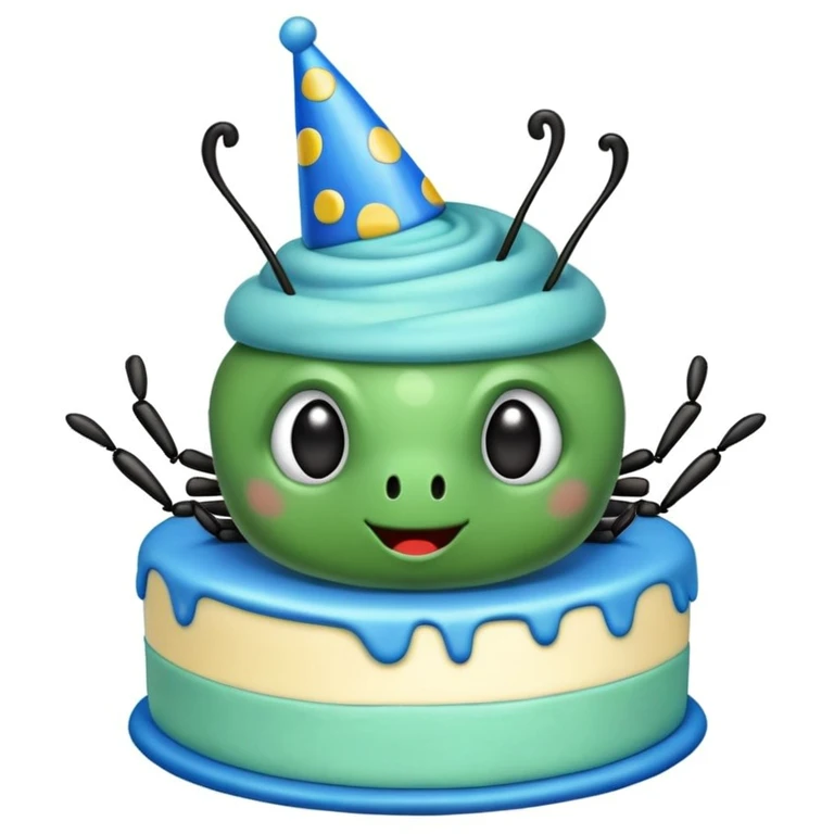 a bug eating a blue birthday cake wearing a math hat emoji