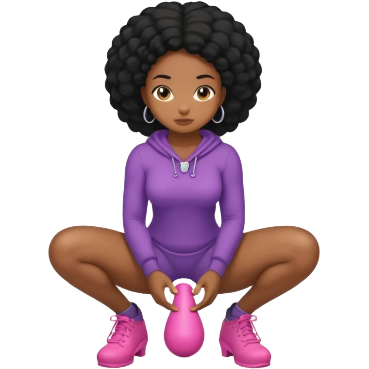 Full body. Black Naked girl. squatting. Squatting onto dildo. Positioned over dildo. Naked girl vaginally penetrated by dildo emoji