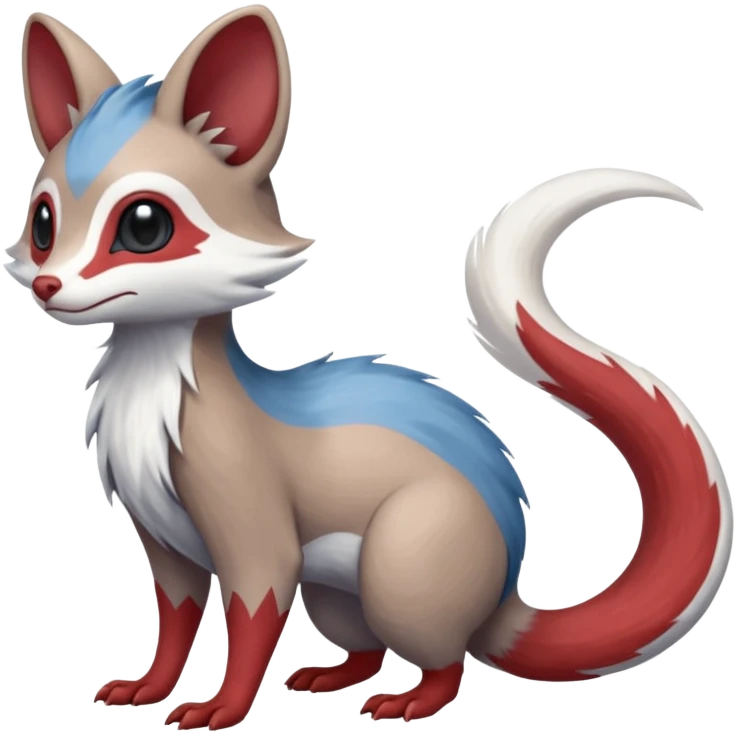Minccino-Mongoose-Lykoi-Emolga-Pachirisu-Zangoose-fusion-hybrid-animal-Fakémon-creature, full body, thin long sleek scaly tail, intricate markings emoji