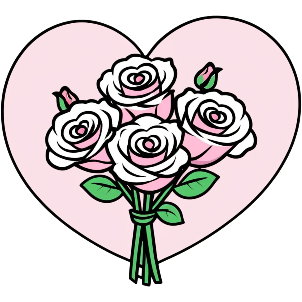 romantic heart-shaped bouquet with pink and white roses emoji