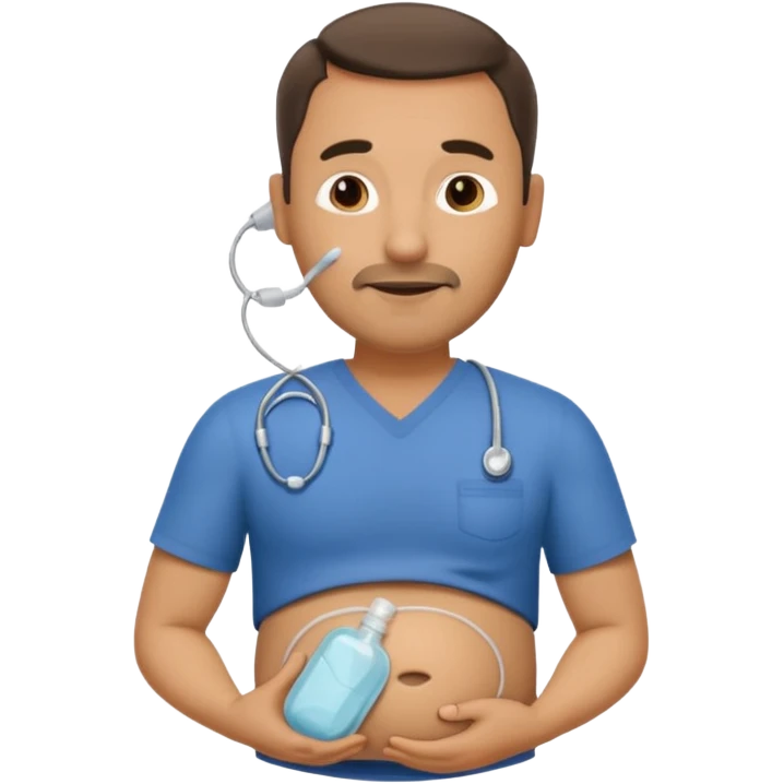 A man in his mid-40s with a stoma bag on his stomach. emoji