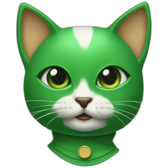 kitten wearing a green stanley ipkiss mask from the film the mask emoji