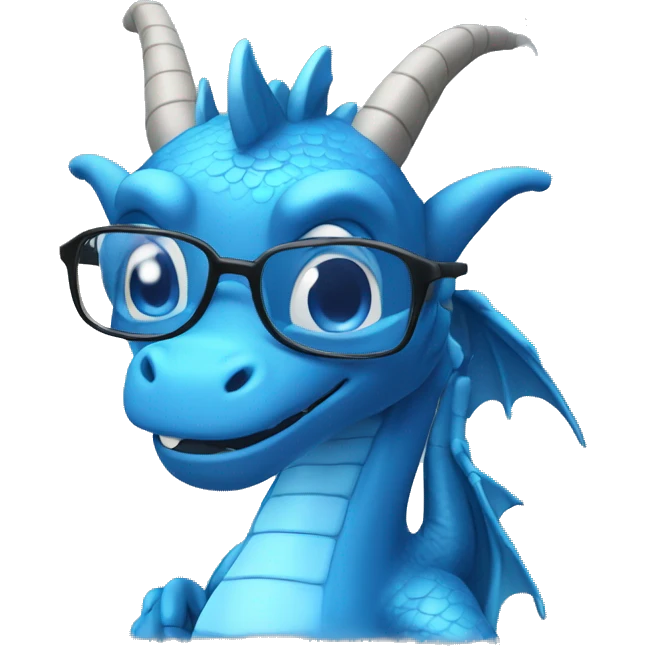 Blue dragon with glasses working with computer emoji