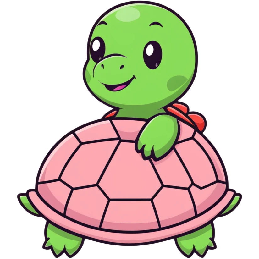 cute turtle plushie with light pink skin and red shell emoji
